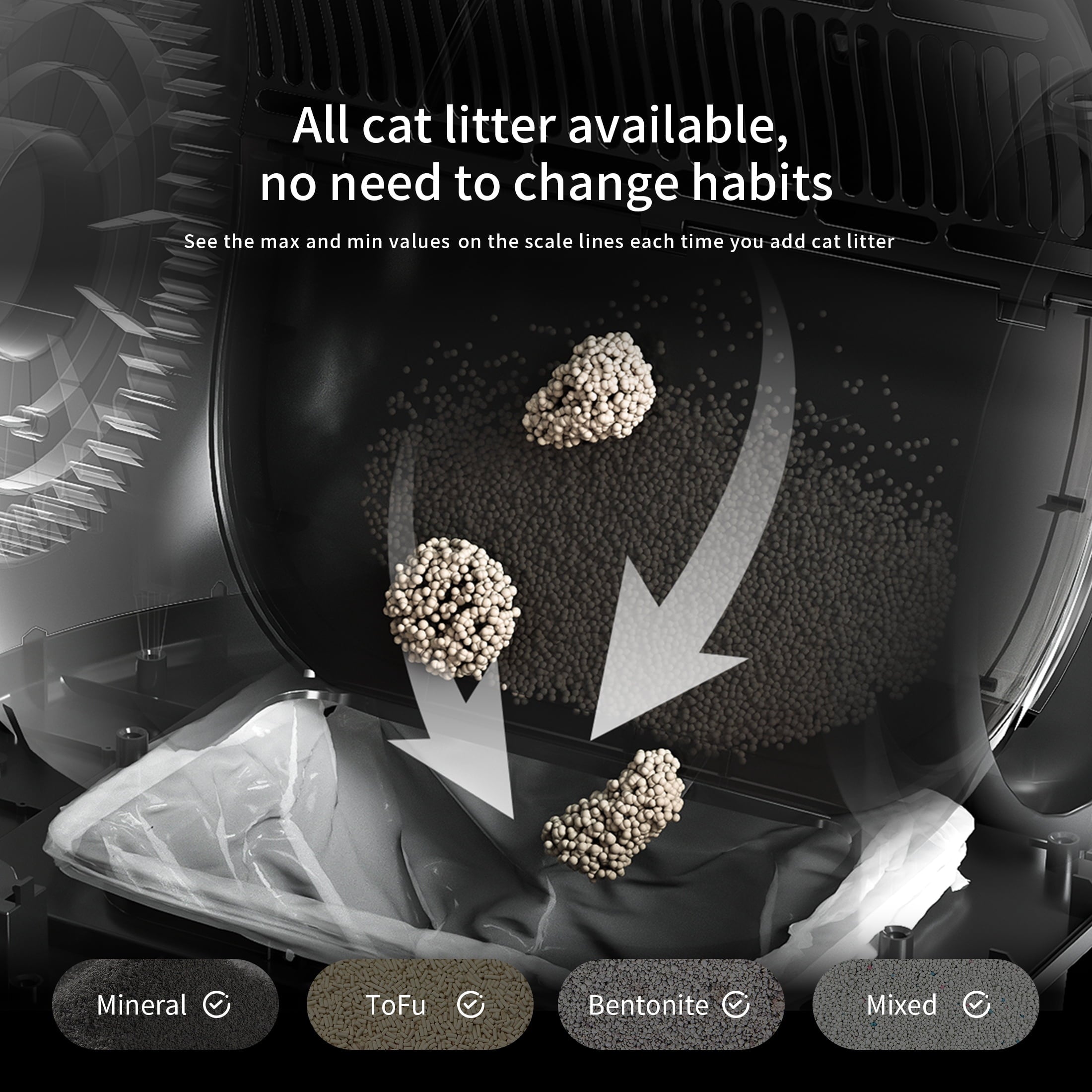 Self-Cleaning Cat Litter Box, Litter Box,Smart Automatic Litter Box, Large Litter Box , 100L Large Capacity APP Control/Integrated Safety Protection Black