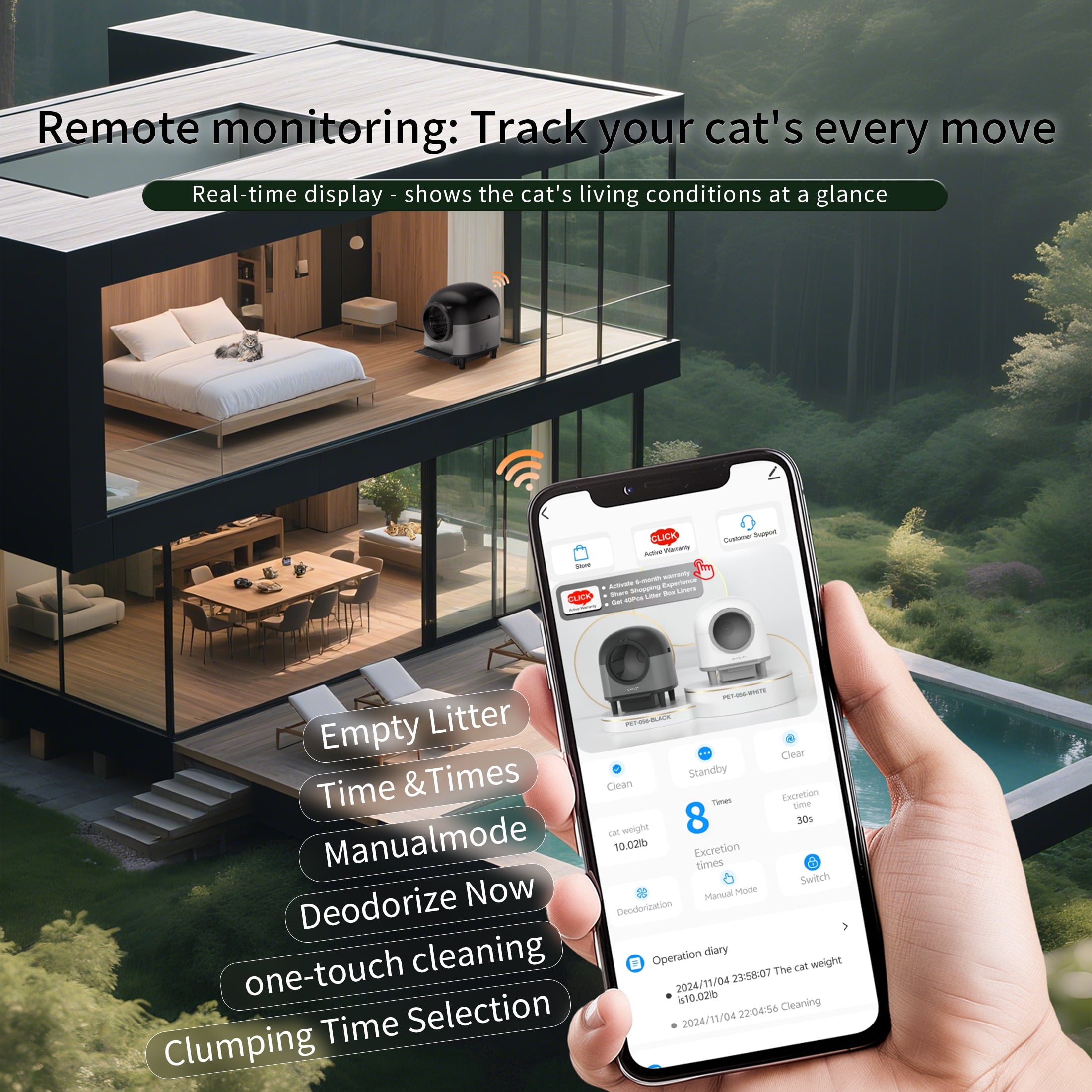 Self-Cleaning Cat Litter Box, Litter Box,Smart Automatic Litter Box, Large Litter Box , 100L Large Capacity APP Control/Integrated Safety Protection Black