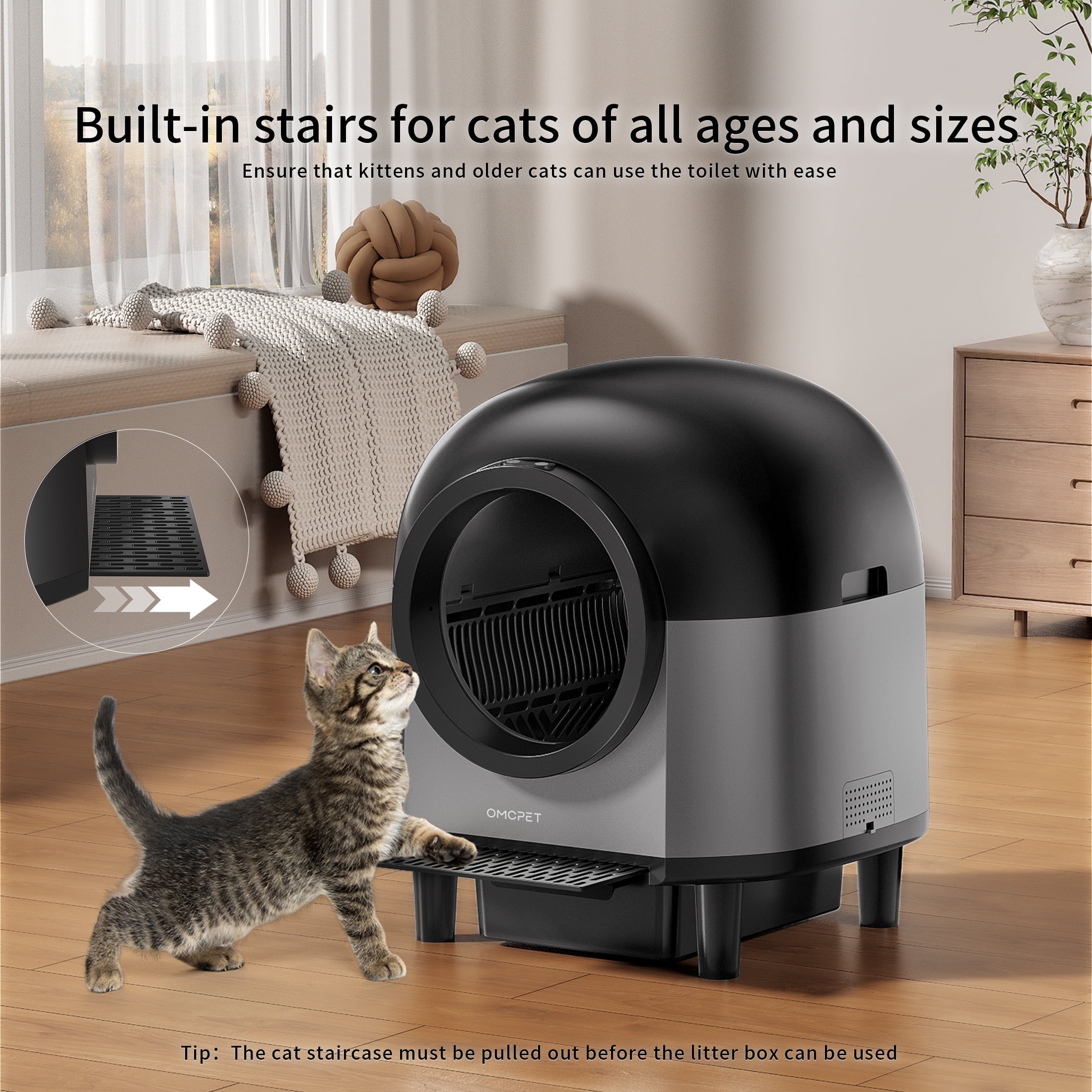 Self-Cleaning Cat Litter Box, Litter Box,Smart Automatic Litter Box, Large Litter Box , 100L Large Capacity APP Control/Integrated Safety Protection Black